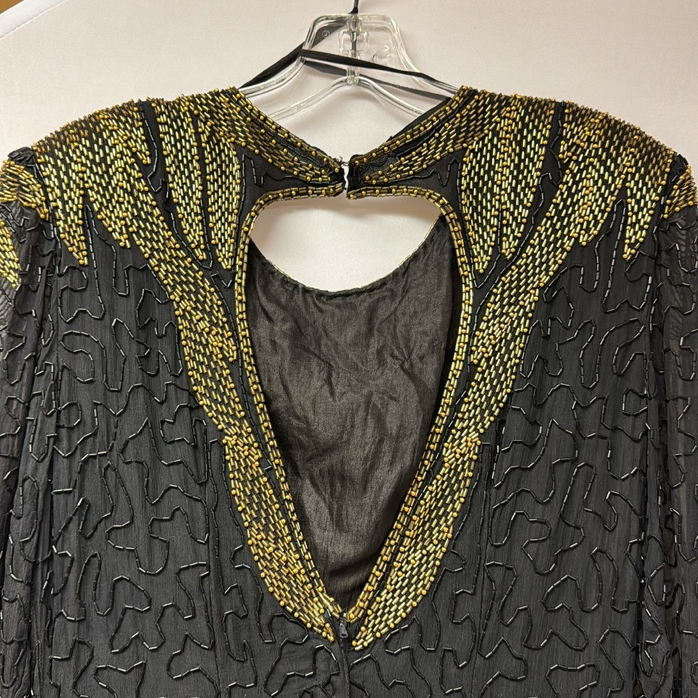 NagPal Inc Dress Beaded Vintage Black and Gold Size Medium - Picture 6 of 7